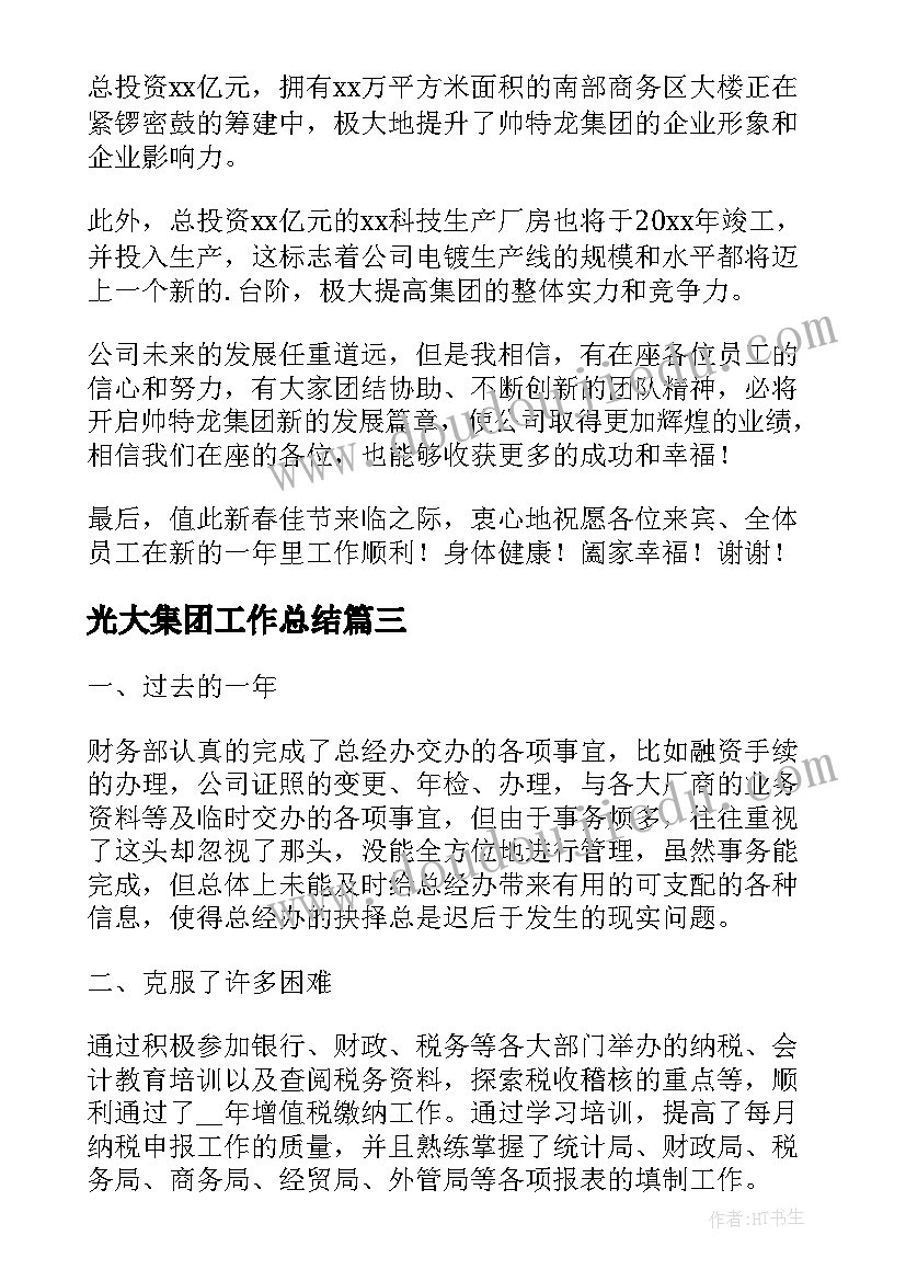 光大集团工作总结(精选5篇)