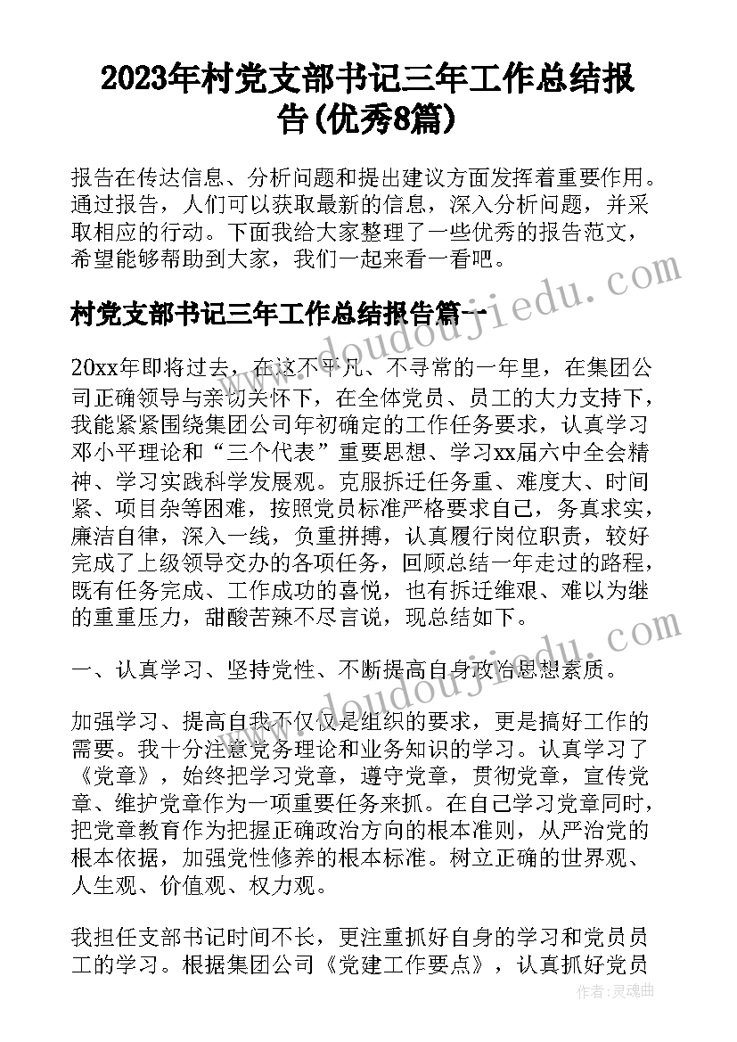 2023年村党支部书记三年工作总结报告(优秀8篇)