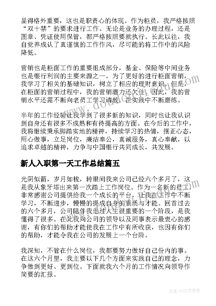 2023年新人入职第一天工作总结(大全5篇)