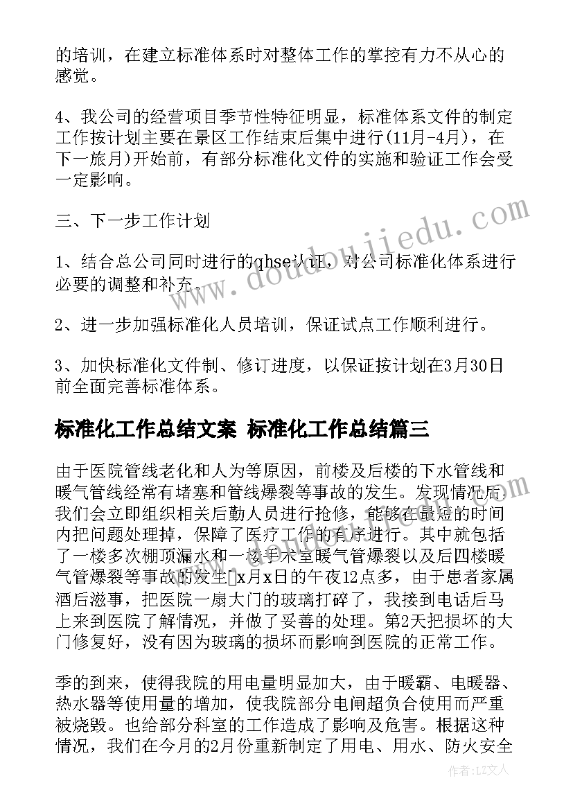 标准化工作总结文案 标准化工作总结(优秀7篇)