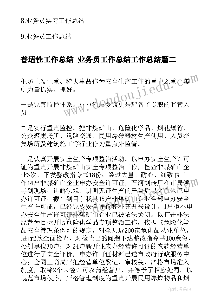 普适性工作总结 业务员工作总结工作总结(优质7篇)