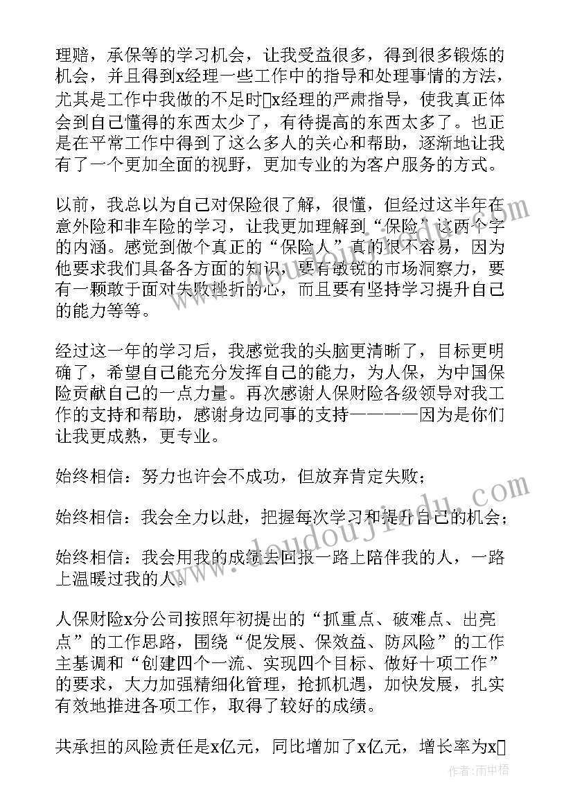 人保财险支公司工作总结 人保财险个人工作总结(汇总5篇)