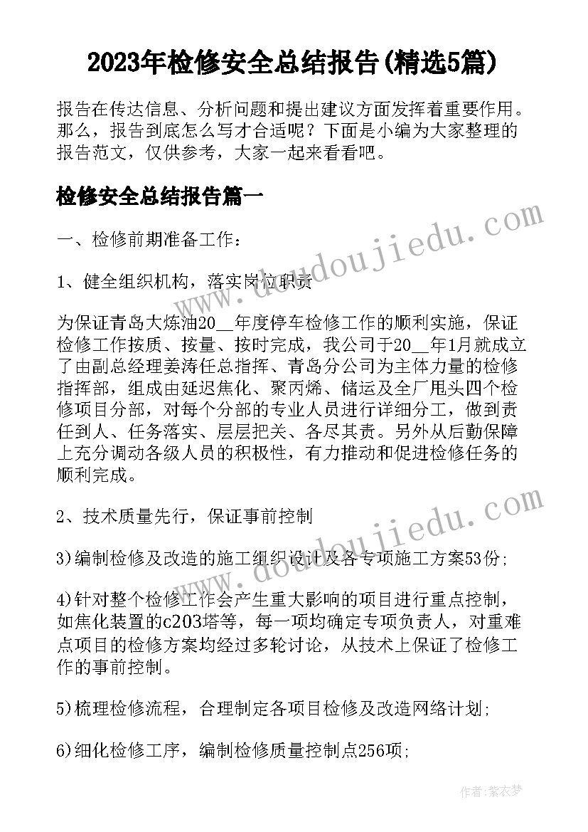 2023年检修安全总结报告(精选5篇)