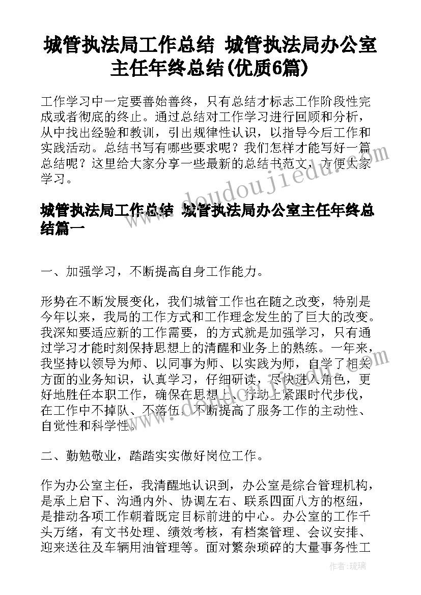 城管执法局工作总结 城管执法局办公室主任年终总结(优质6篇)