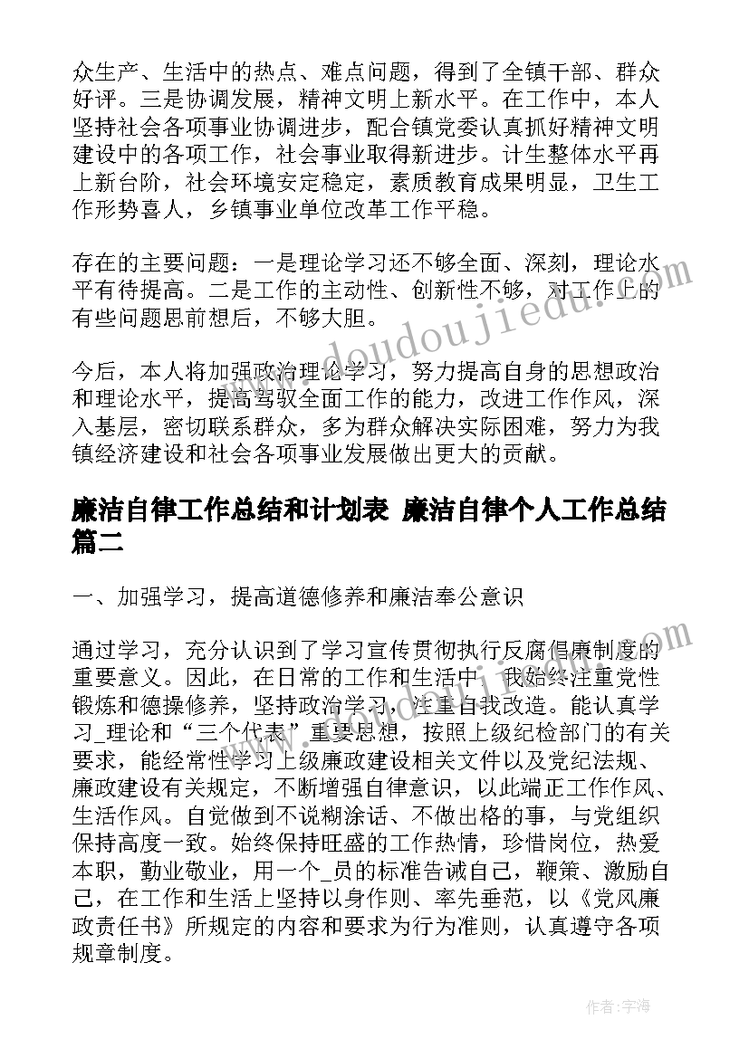 2023年廉洁自律工作总结和计划表 廉洁自律个人工作总结(模板7篇)