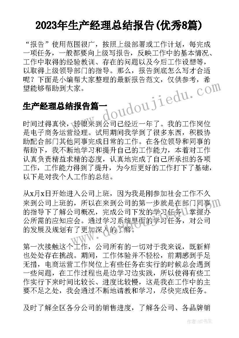 2023年生产经理总结报告(优秀8篇)