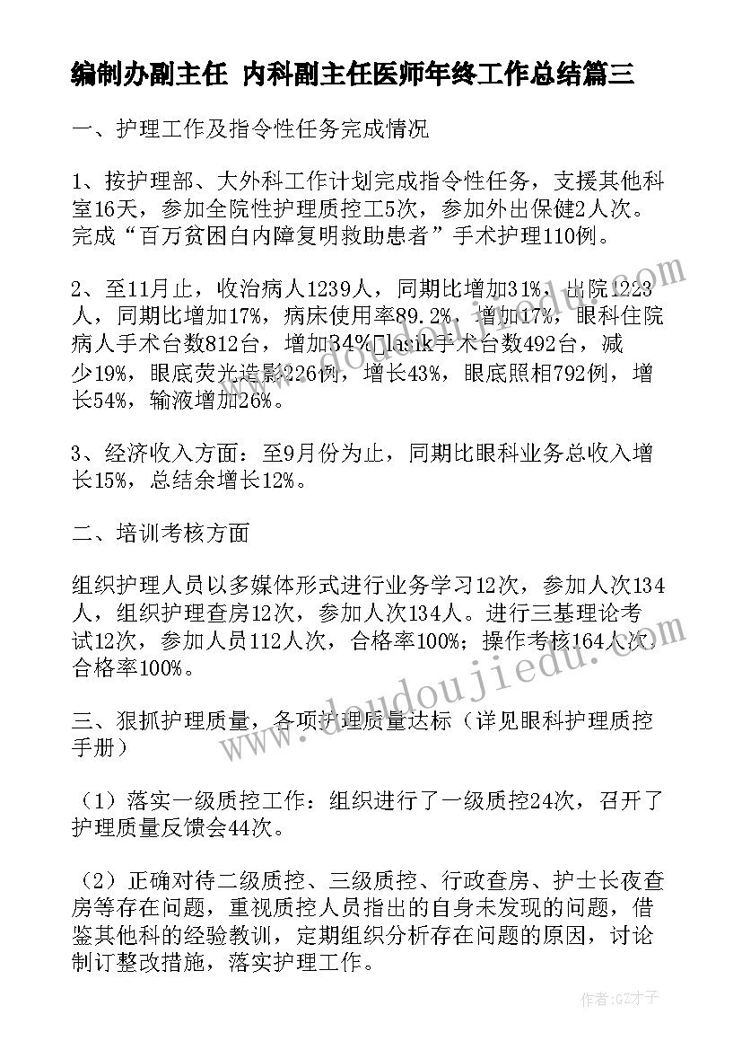 最新编制办副主任 内科副主任医师年终工作总结(优秀9篇)