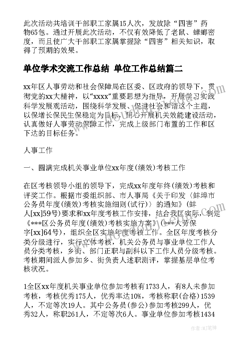 2023年单位学术交流工作总结 单位工作总结(大全7篇)