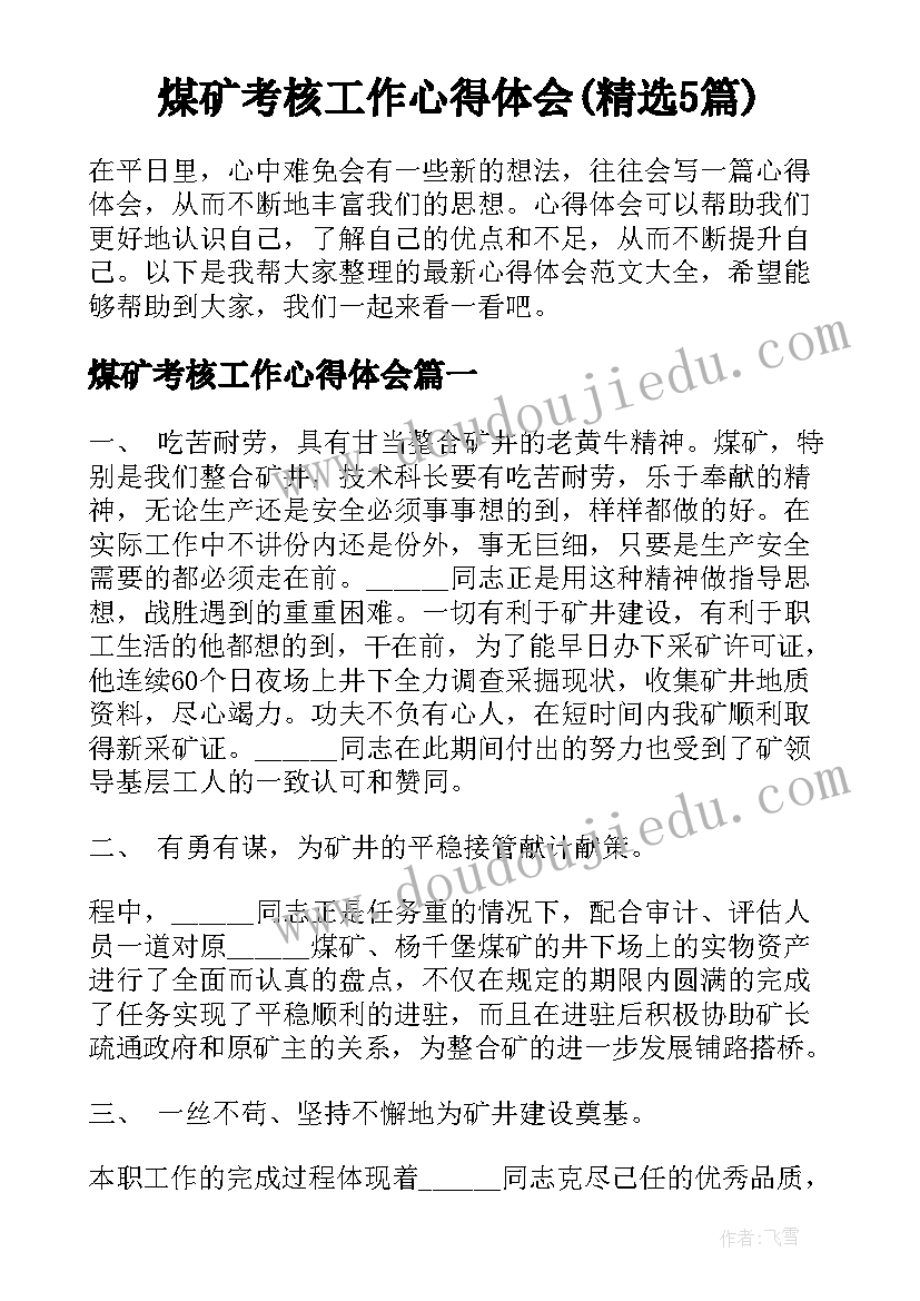 煤矿考核工作心得体会(精选5篇)