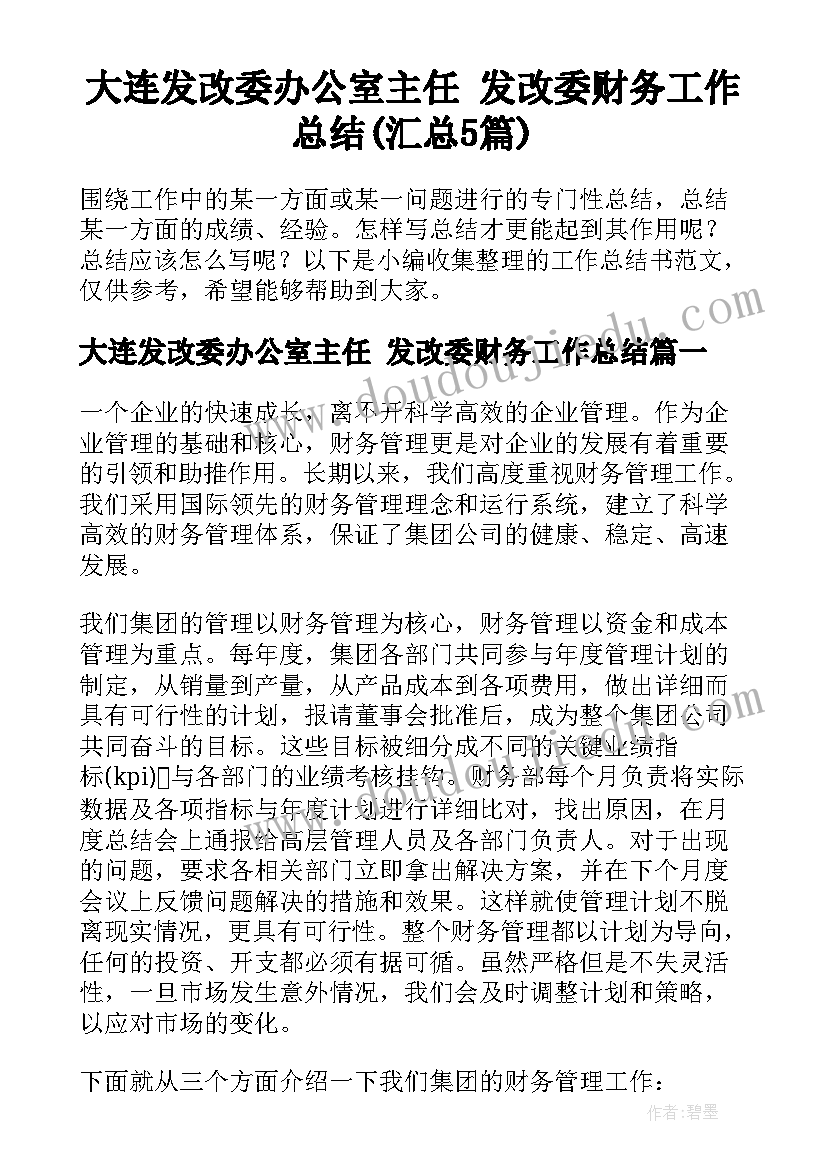 大连发改委办公室主任 发改委财务工作总结(汇总5篇)