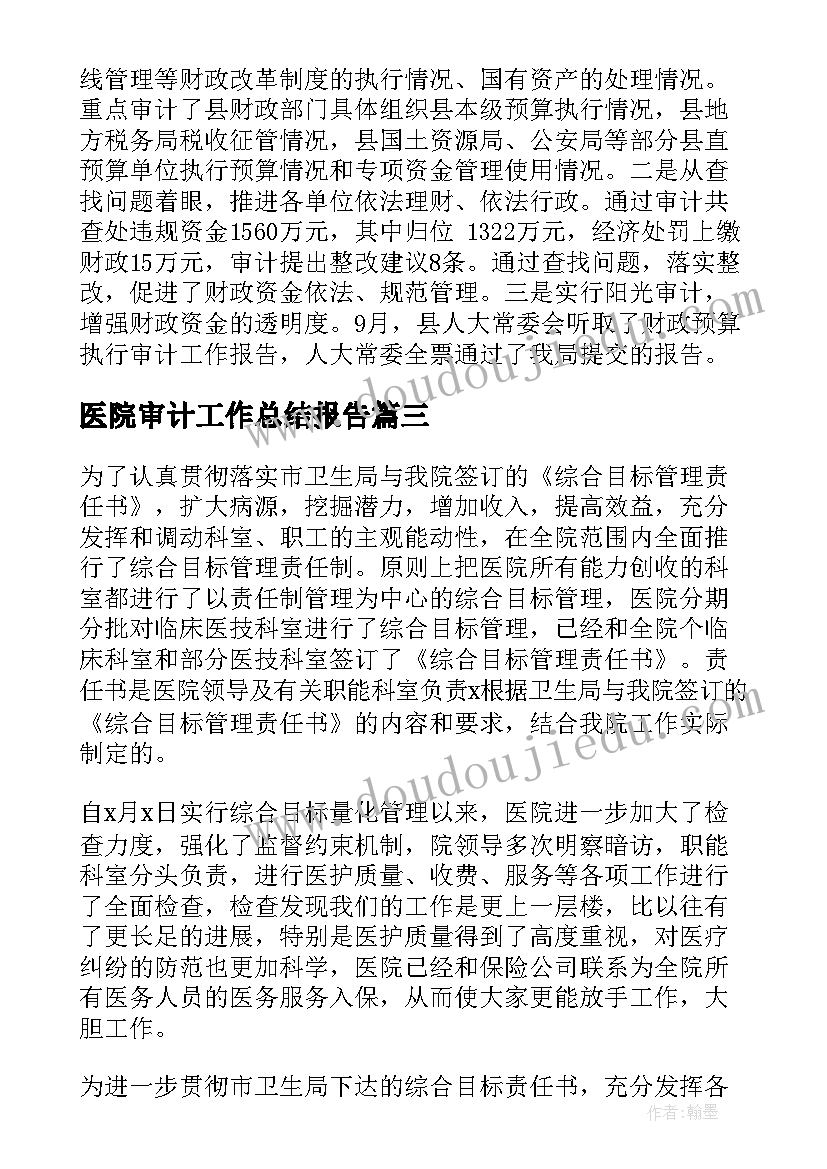 医院审计工作总结报告(模板5篇)