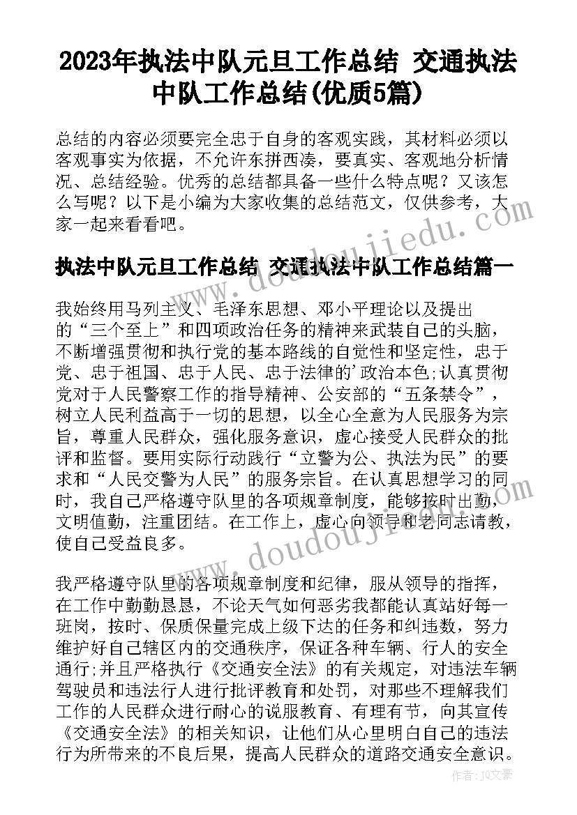 2023年执法中队元旦工作总结 交通执法中队工作总结(优质5篇)