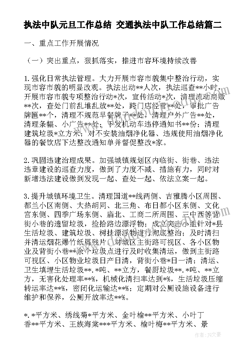 2023年执法中队元旦工作总结 交通执法中队工作总结(优质5篇)