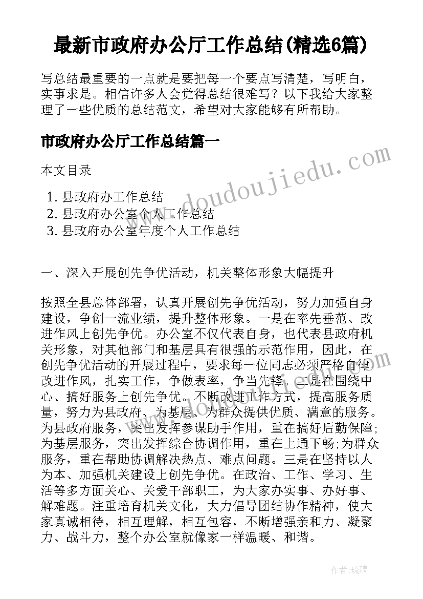 最新市政府办公厅工作总结(精选6篇)