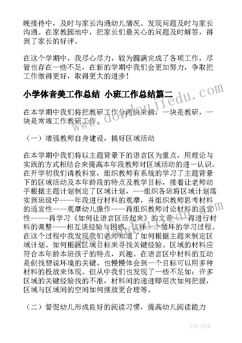 最新小学体音美工作总结 小班工作总结(优质5篇)