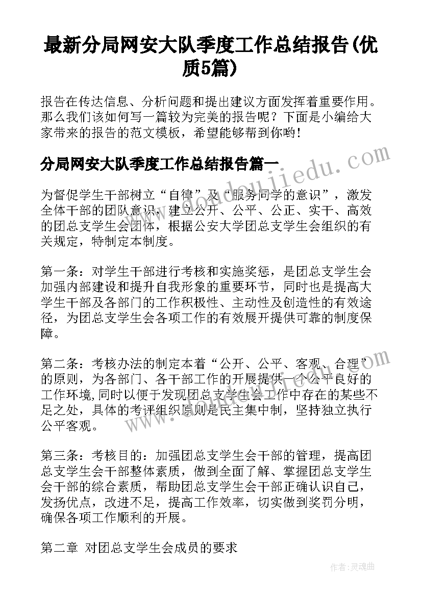 最新分局网安大队季度工作总结报告(优质5篇)