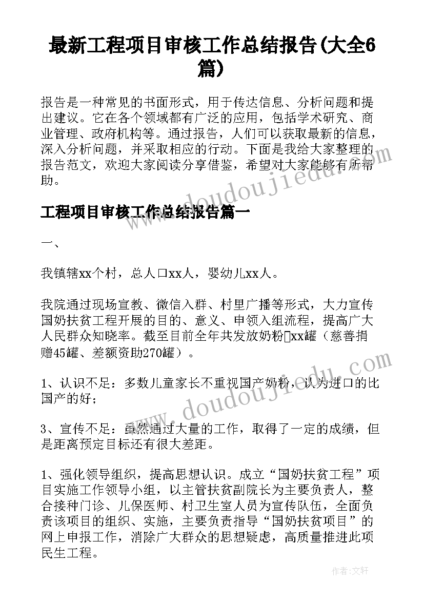 最新工程项目审核工作总结报告(大全6篇)