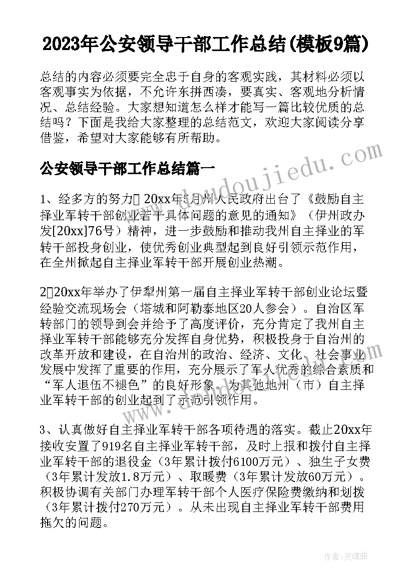 2023年公安领导干部工作总结(模板9篇)