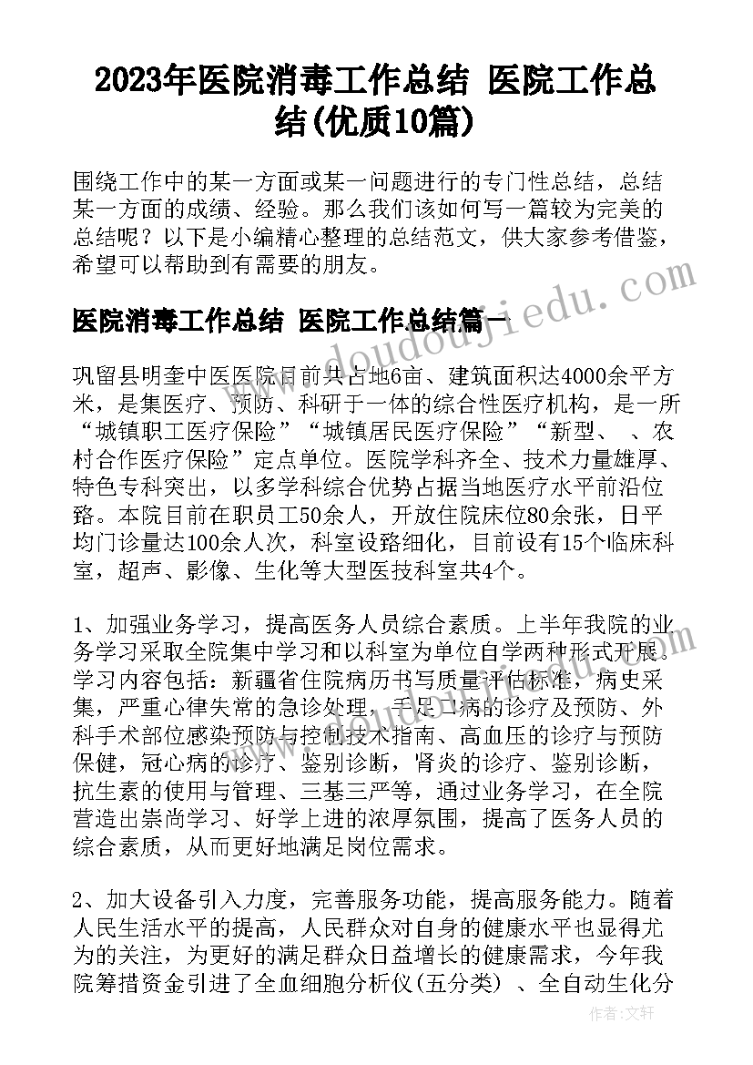 2023年医院消毒工作总结 医院工作总结(优质10篇)