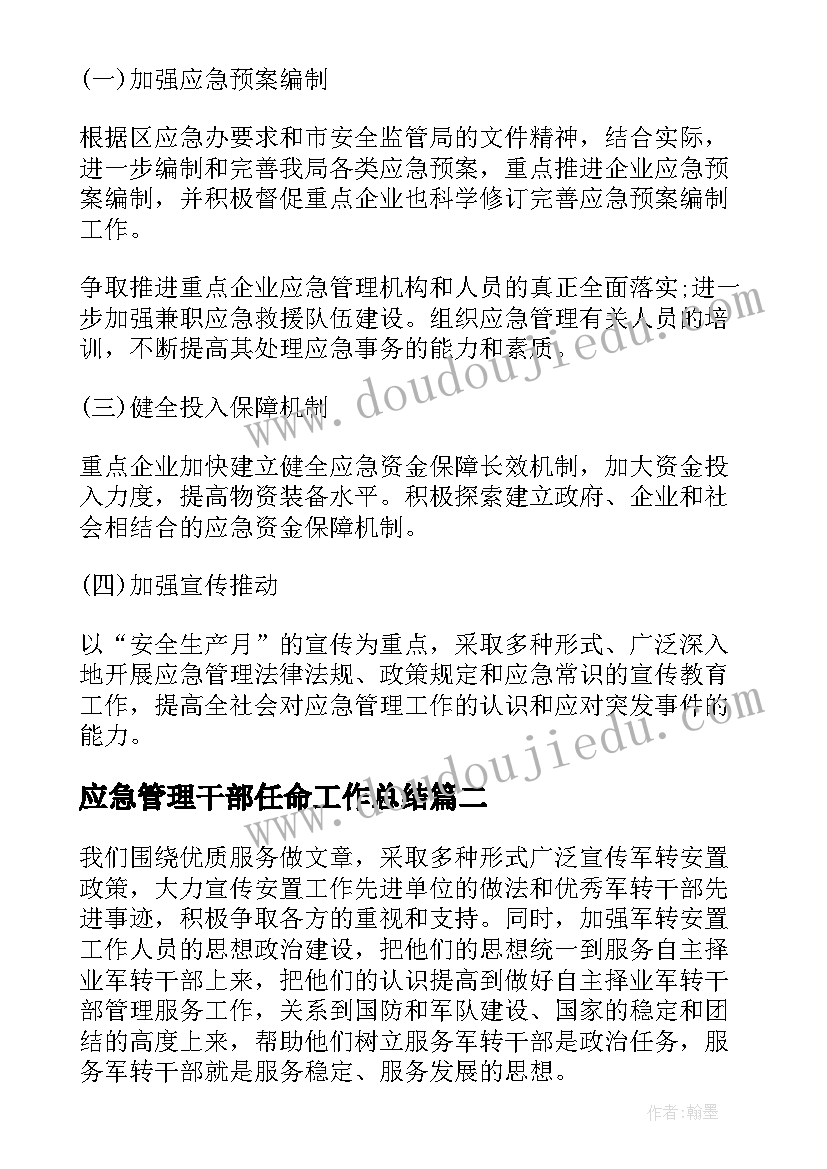 2023年应急管理干部任命工作总结(通用5篇)