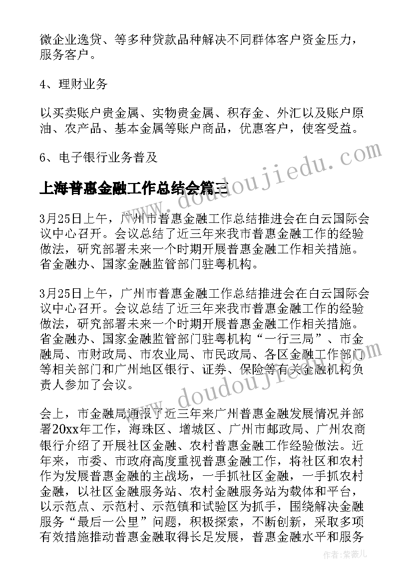 2023年上海普惠金融工作总结会(优秀5篇)