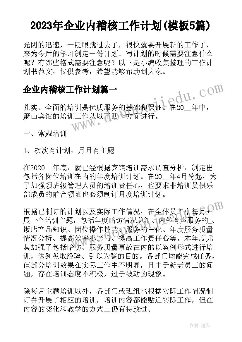 2023年企业内稽核工作计划(模板5篇)