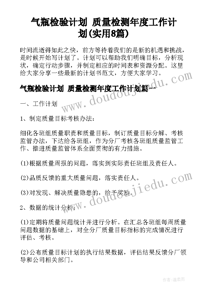 气瓶检验计划 质量检测年度工作计划(实用8篇)