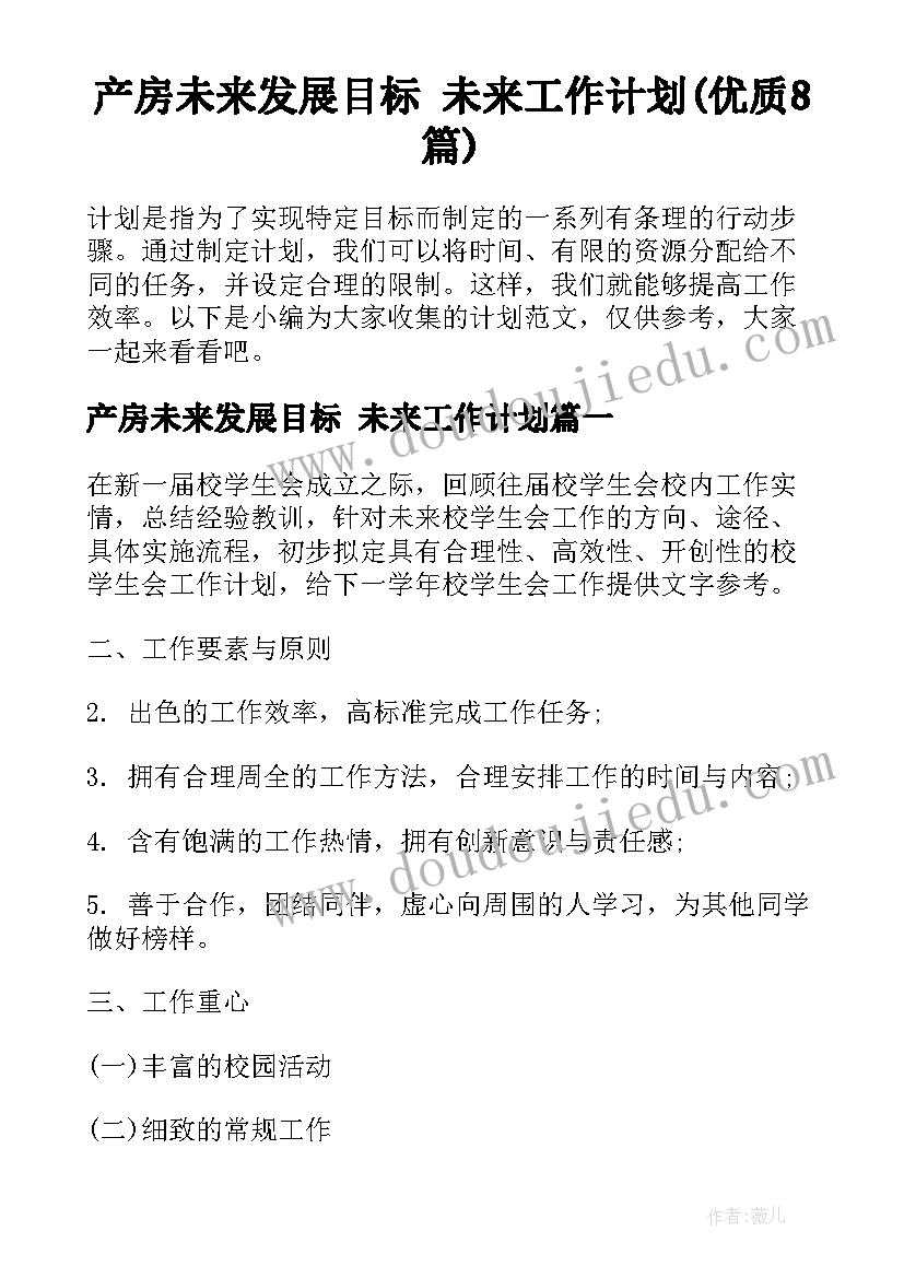 产房未来发展目标 未来工作计划(优质8篇)