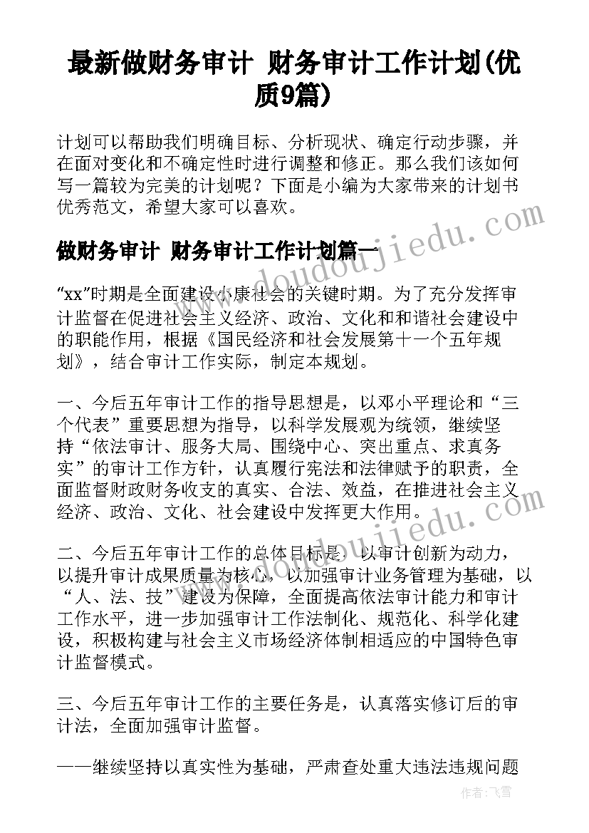 最新做财务审计 财务审计工作计划(优质9篇)