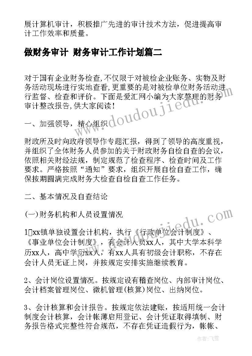 最新做财务审计 财务审计工作计划(优质9篇)