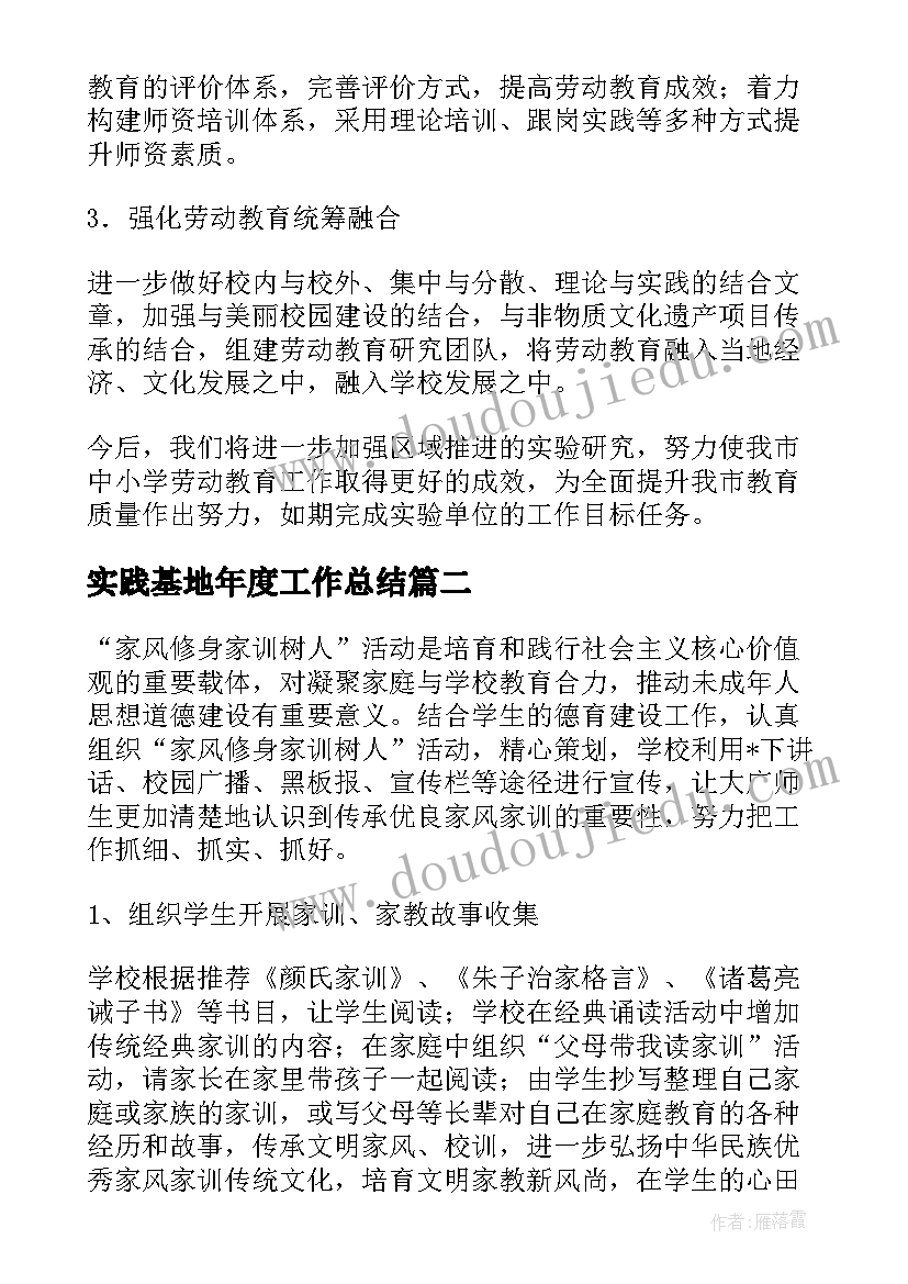 2023年实践基地年度工作总结(优秀5篇)