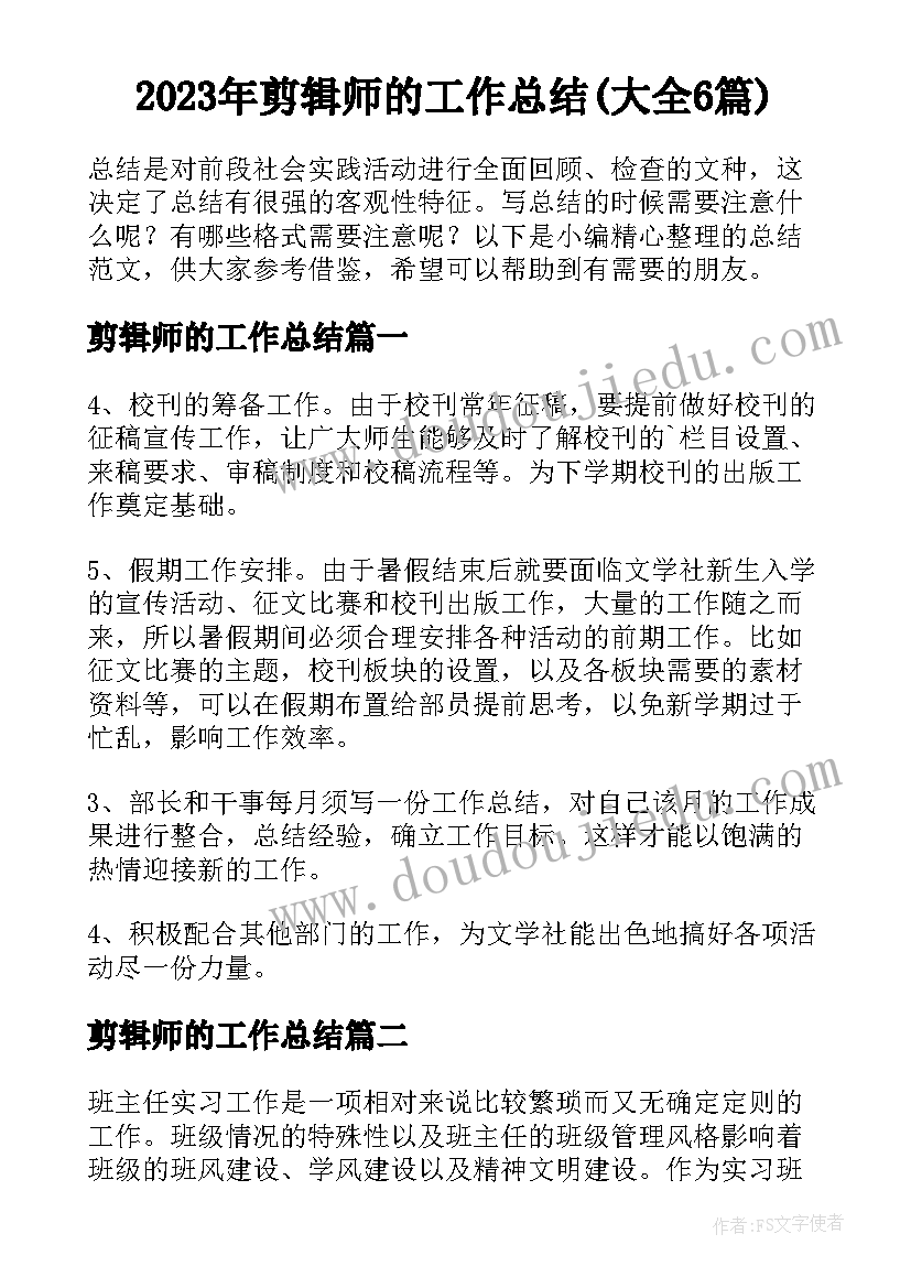 2023年剪辑师的工作总结(大全6篇)