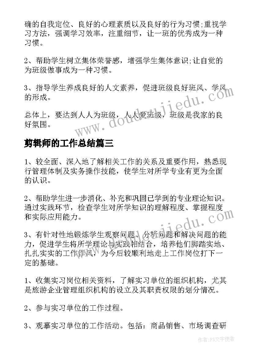 2023年剪辑师的工作总结(大全6篇)