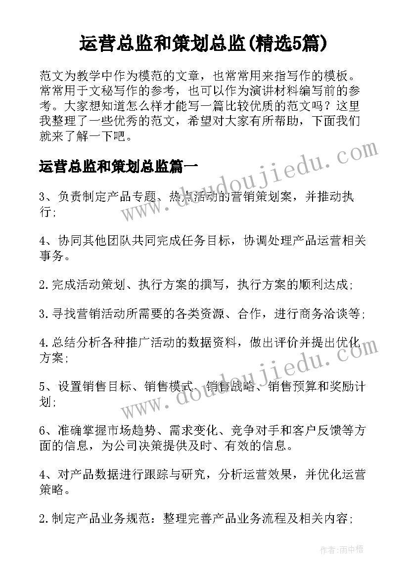 运营总监和策划总监(精选5篇)