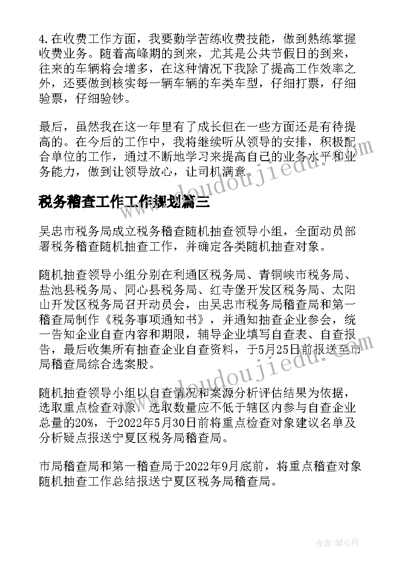 2023年税务稽查工作工作规划(通用7篇)