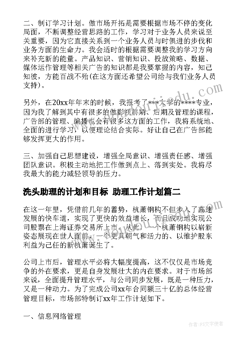 洗头助理的计划和目标 助理工作计划(优秀10篇)