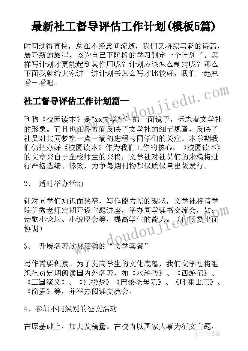 最新社工督导评估工作计划(模板5篇)