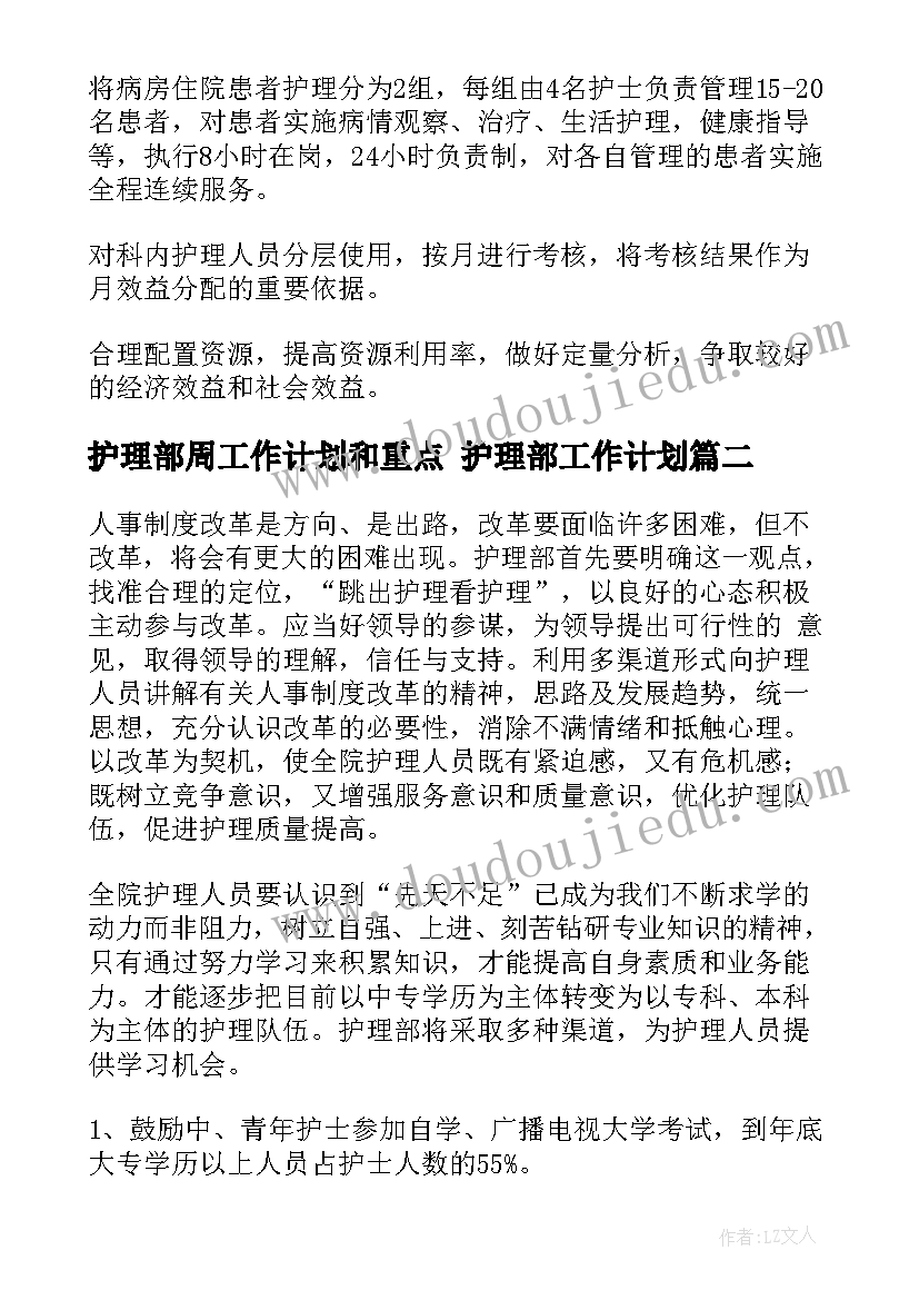 2023年护理部周工作计划和重点 护理部工作计划(精选8篇)