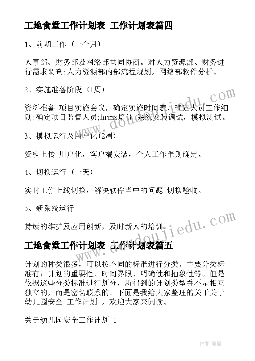 2023年工地食堂工作计划表 工作计划表(优质10篇)