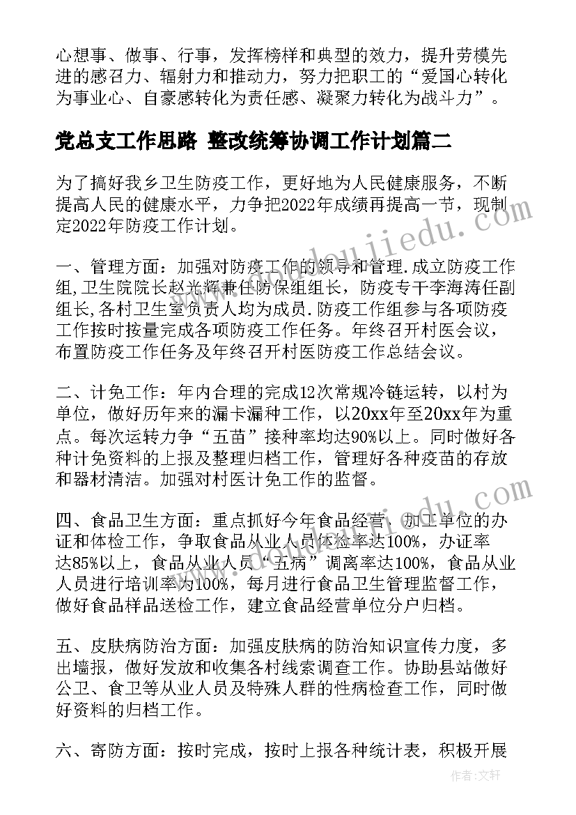 2023年党总支工作思路 整改统筹协调工作计划(优质5篇)