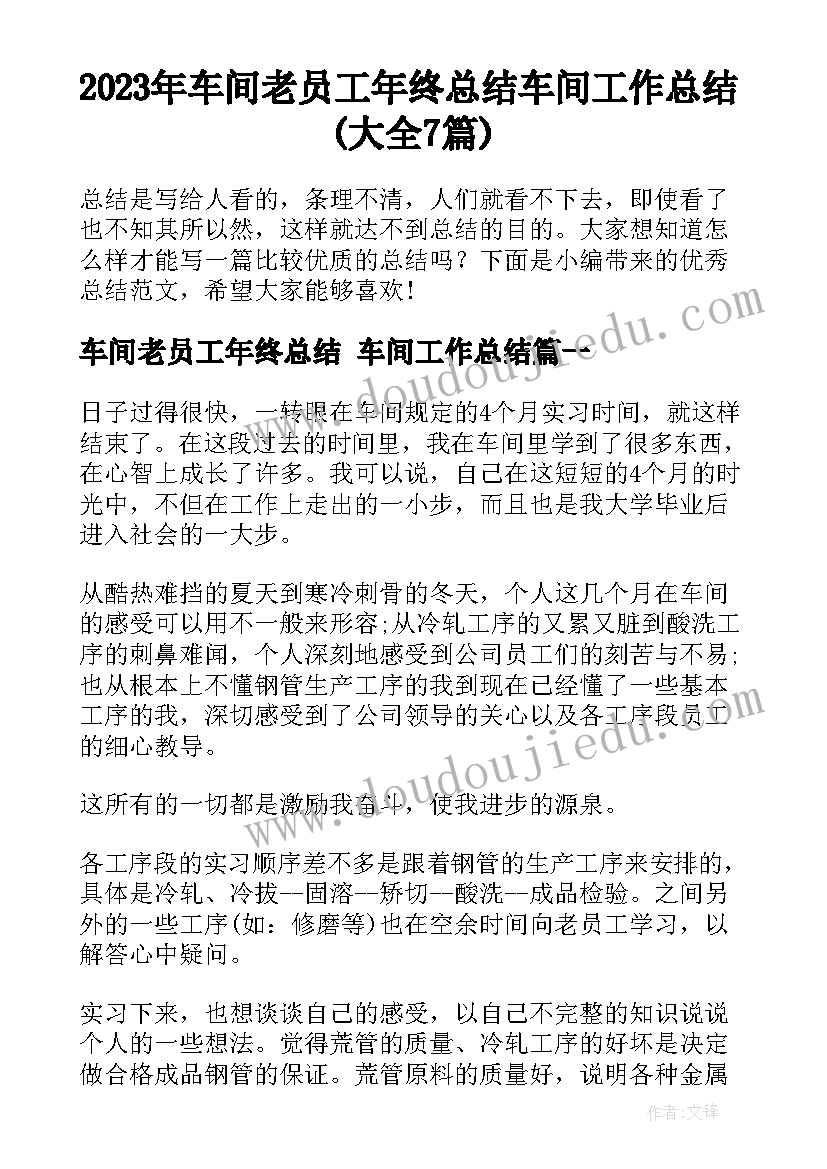 2023年车间老员工年终总结 车间工作总结(大全7篇)