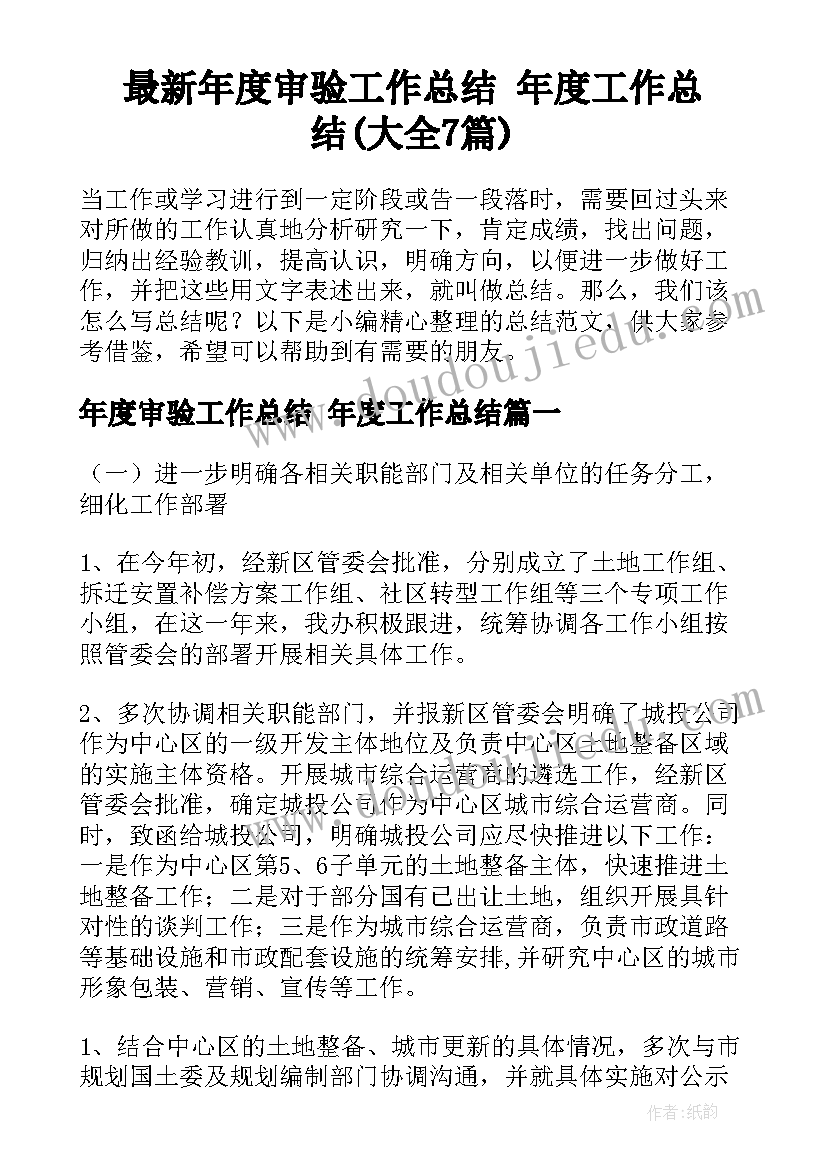 最新年度审验工作总结 年度工作总结(大全7篇)