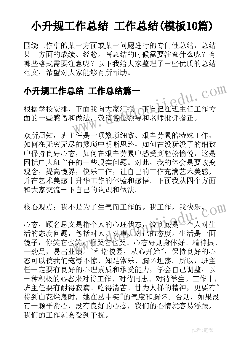 小升规工作总结 工作总结(模板10篇)