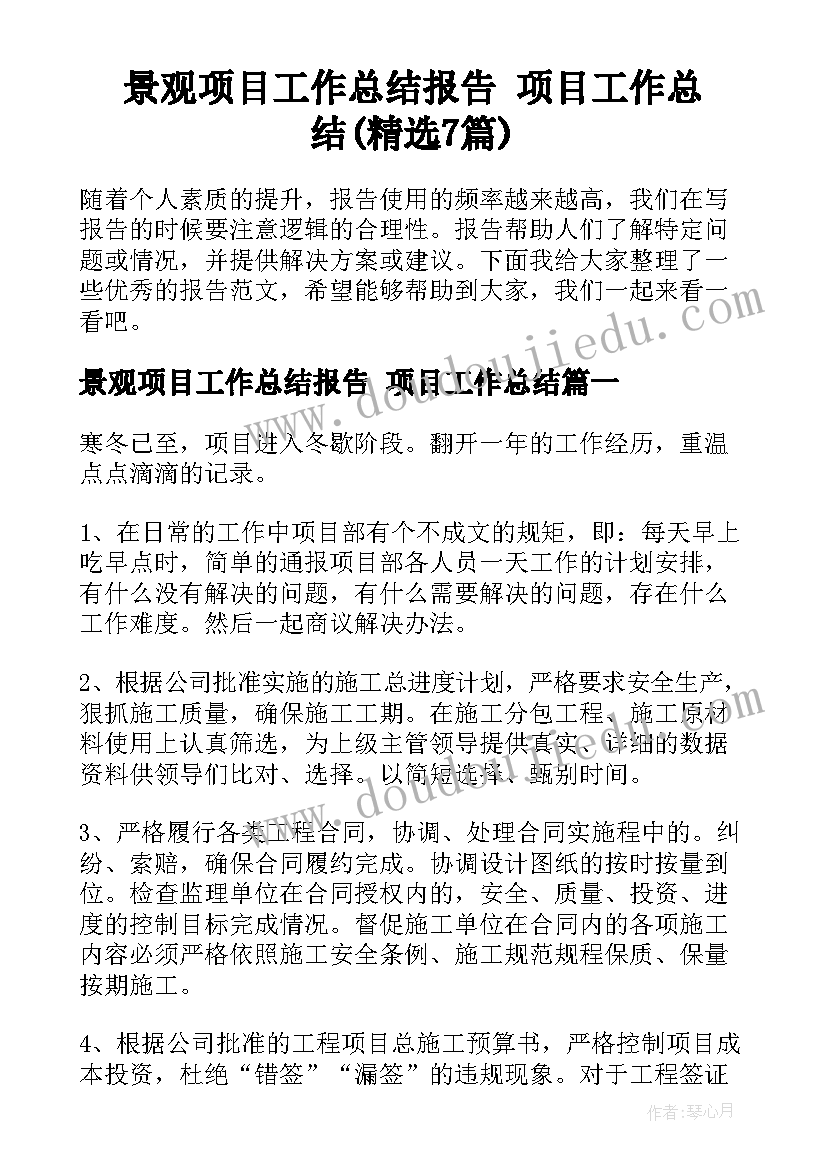 景观项目工作总结报告 项目工作总结(精选7篇)