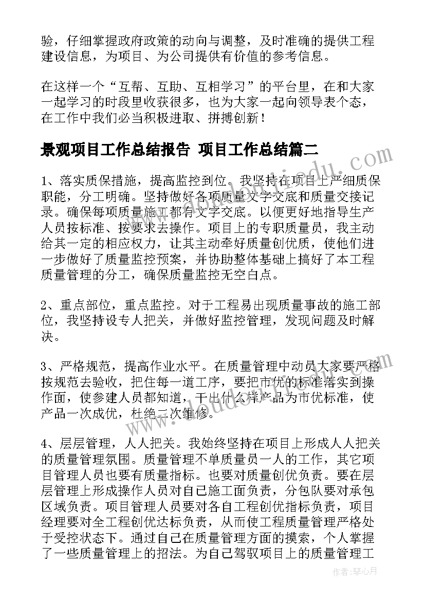 景观项目工作总结报告 项目工作总结(精选7篇)