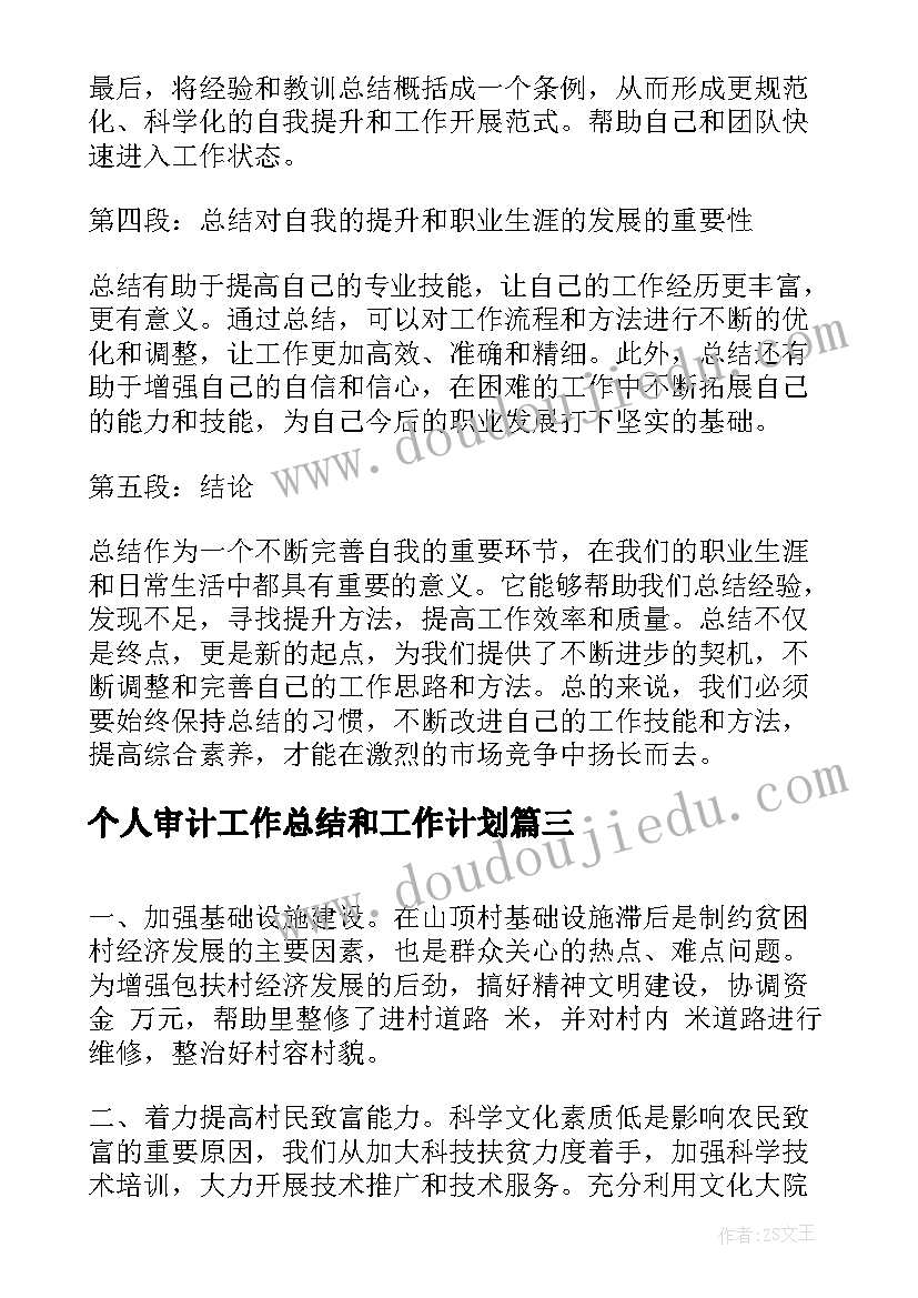 2023年个人审计工作总结和工作计划(精选8篇)