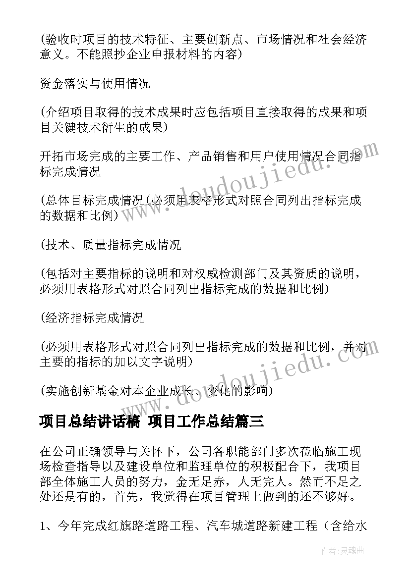 2023年项目总结讲话稿 项目工作总结(通用10篇)