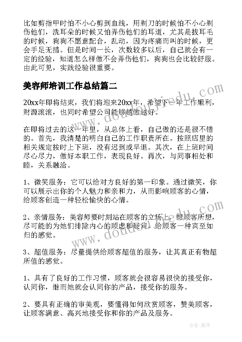 2023年美容师培训工作总结(大全7篇)