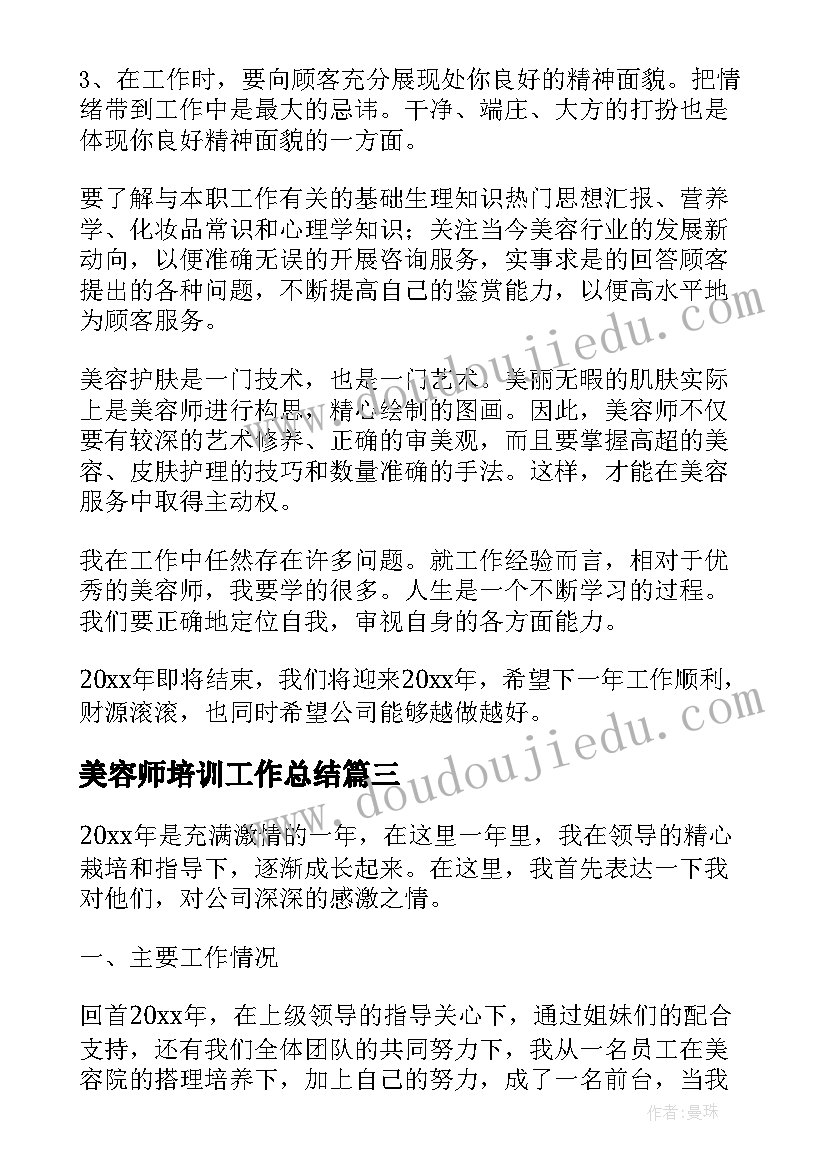 2023年美容师培训工作总结(大全7篇)