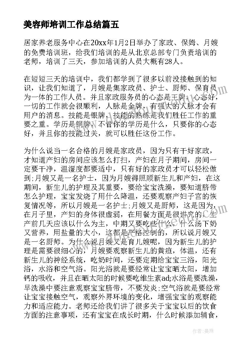 2023年美容师培训工作总结(大全7篇)